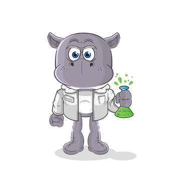 hippopotamus scientist character. cartoon mascot vector