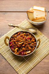 bread halwa also called halva, sheera, pudding or suji is an instant sweet dish from India
