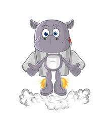 hippopotamus with jetpack mascot. cartoon vector