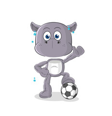 hippopotamus playing soccer illustration. character vector