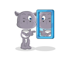 hippopotamus looking into mirror cartoon. cartoon mascot vector