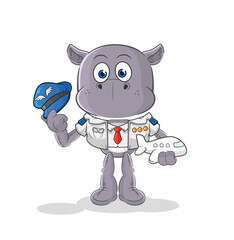 hippopotamus pilot mascot. cartoon vector