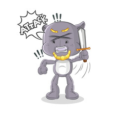hippopotamus knights attack with sword. cartoon mascot vector