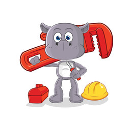 hippopotamus plumber cartoon. cartoon mascot vector