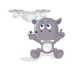 hippopotamus with drone character. cartoon mascot vector