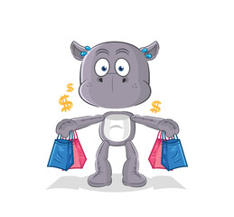 hippopotamus shoping mascot. cartoon vector