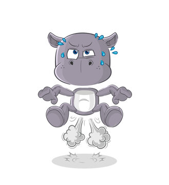 hippopotamus fart jumping illustration. character vector