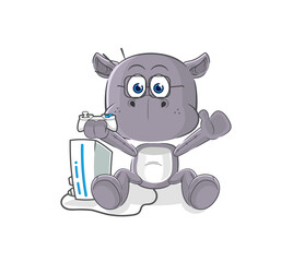 hippopotamus playing video games. cartoon character