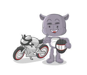 hippopotamus racer character. cartoon mascot vector