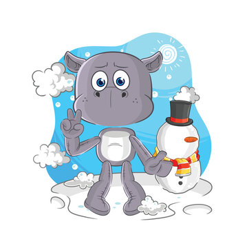 hippopotamus in cold winter character. cartoon mascot vector