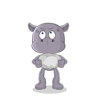 hippopotamus lifting rock cartoon character vector