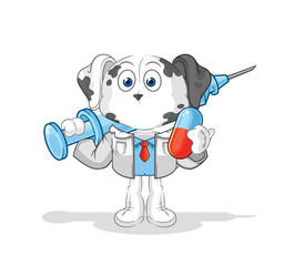 dalmatian dog doctor holding medichine and injection
