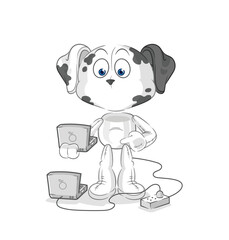 dalmatian dog with laptop mascot. cartoon vector