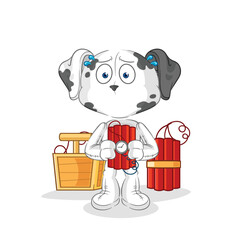dalmatian dog holding dynamite character. cartoon mascot vector