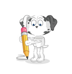 dalmatian dog write with pencil. cartoon mascot vector