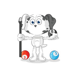 dalmatian dog plays billiard character. cartoon mascot vector