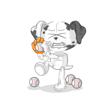 dalmatian dog baseball pitcher cartoon. cartoon mascot vector