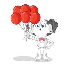 dalmatian dog clown with balloons vector. cartoon character