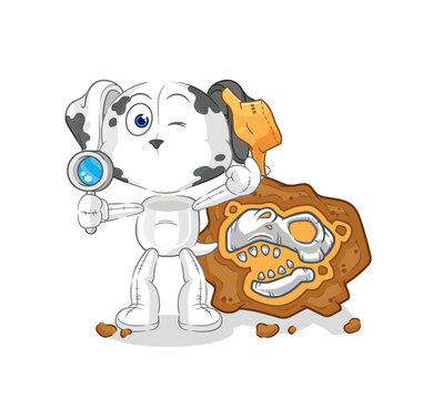 dalmatian dog archaeologists with fossils mascot. cartoon vector
