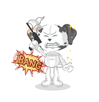 dalmatian dog warning shot mascot. cartoon vector