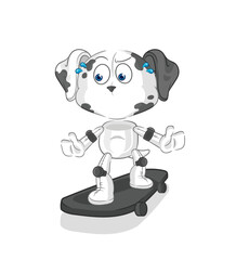dalmatian dog riding skateboard cartoon character vector