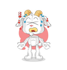 mountain goat low battery mascot. cartoon vector