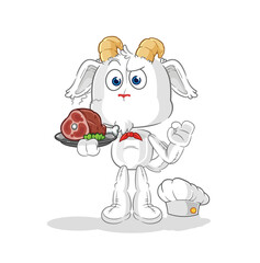 mountain goat chef with meat mascot. cartoon vector