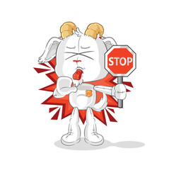 mountain goat holding stop sign. cartoon mascot vector