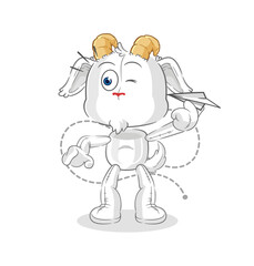 mountain goat with paper plane character. cartoon mascot vector