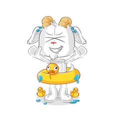 mountain goat with duck buoy cartoon. cartoon mascot vector