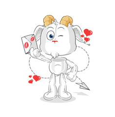 mountain goat hold love letter illustration. character vector