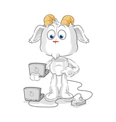 mountain goat with laptop mascot. cartoon vector