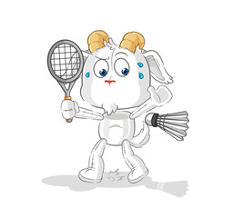 mountain goat playing badminton illustration. character vector