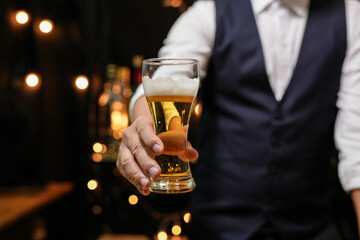 Barman pouring whiskey whiskey glass beautiful night