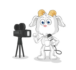 mountain goat tv reporter cartoon. cartoon mascot vector