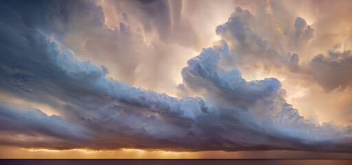Schöne Sturmwolken, dramatische Wolkenlandschaft mit dunklem Himmel, Gewitterwolken, Cumulonimbus. Mutter Natur, Wettersystem, stürmischer Tag. Machen