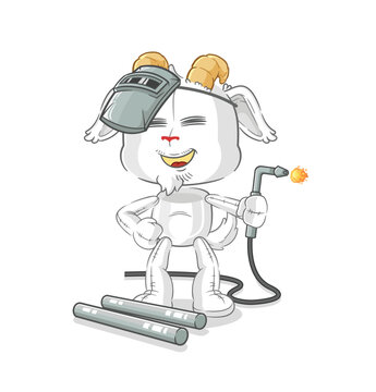 mountain goat welder mascot. cartoon vector