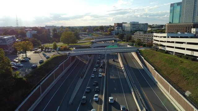 Aerial of Downtown Bridges on Business 40 in Winston-Salem, NC
