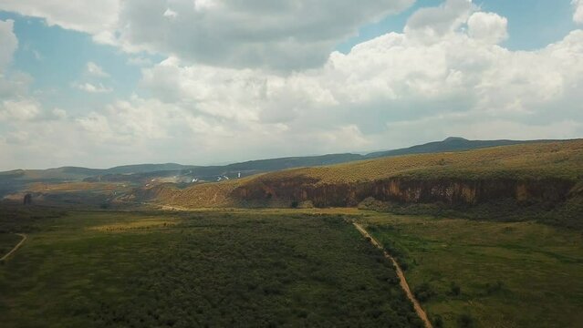 Drone view of Kenya's Hell gate nature park, Sulmac Village. Beautiful drone 4k footage