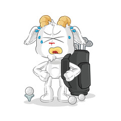 mountain goat with golf equipment. cartoon mascot vector