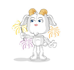 mountain goat with fireworks mascot. cartoon vector