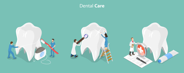 3D Isometric Flat Vector Conceptual Illustration of Dental Care, Dentist Services