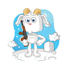 mountain goat soldier in winter. character mascot vector