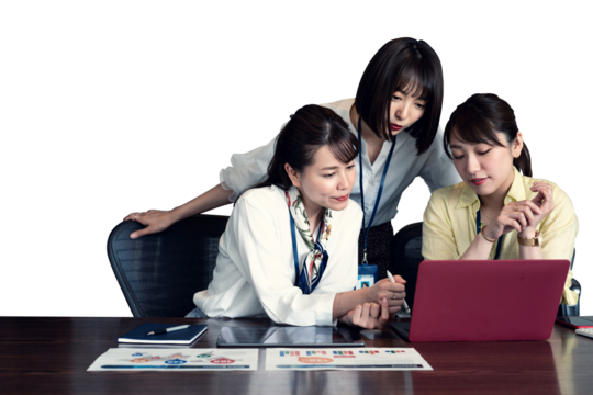 ミーティングする女性グループ　背景透過PNG　切り抜き写真