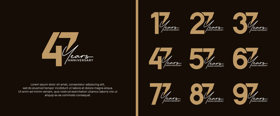 set of anniversary logo flat gold color on black background for celebration moment