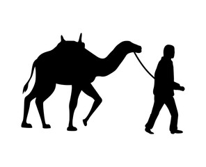 traveler walking with camel