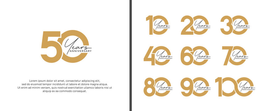 set of anniversary logo flat brown color on white background for celebration moment