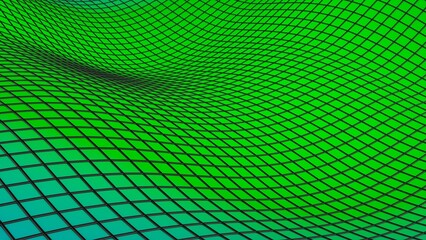 Gradient Blue-Green Mathematical Geometric Abstract Line and Green Surface Wave under Spot Lighting Black Background. Concept 3D illustration of technological innovations, strategies and revolutions.