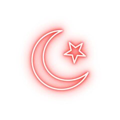 Muslim crescent and star outline neon icon