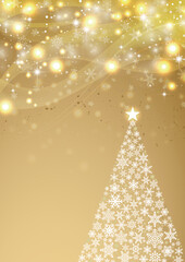 クリスマスツリー イルミネーションの背景　フレーム　ゴールド